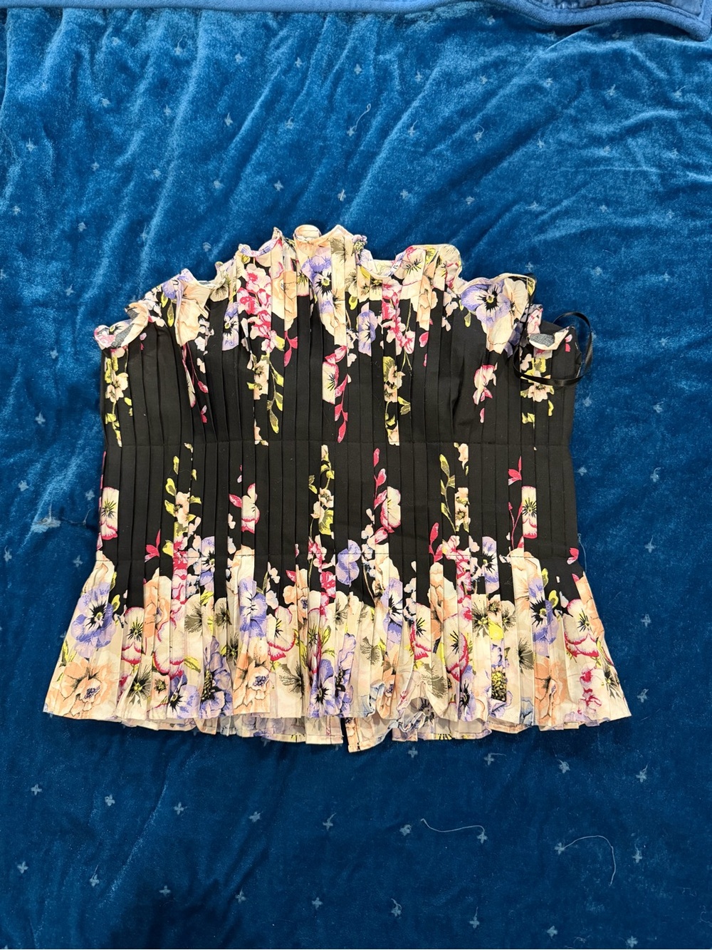 WHBM Floral Pleated Bustier Top - Black Floral NWT